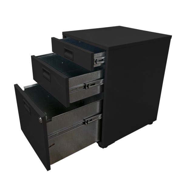 Archivero Metálico de 1 Gaveta, 1 Media Gaveta  y 1 Cajon Lapicero (1.5+1) - Negro